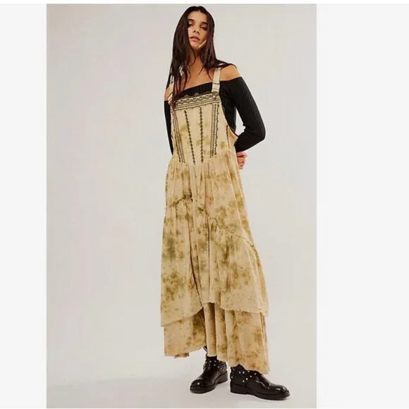 Free People | Dresses | Free People Embroidered Tiered Fairy Overall Maxi  Dress Boho Asymmetrical Small | Poshmark